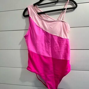 Pink Color Block One-Piece Swimsuit